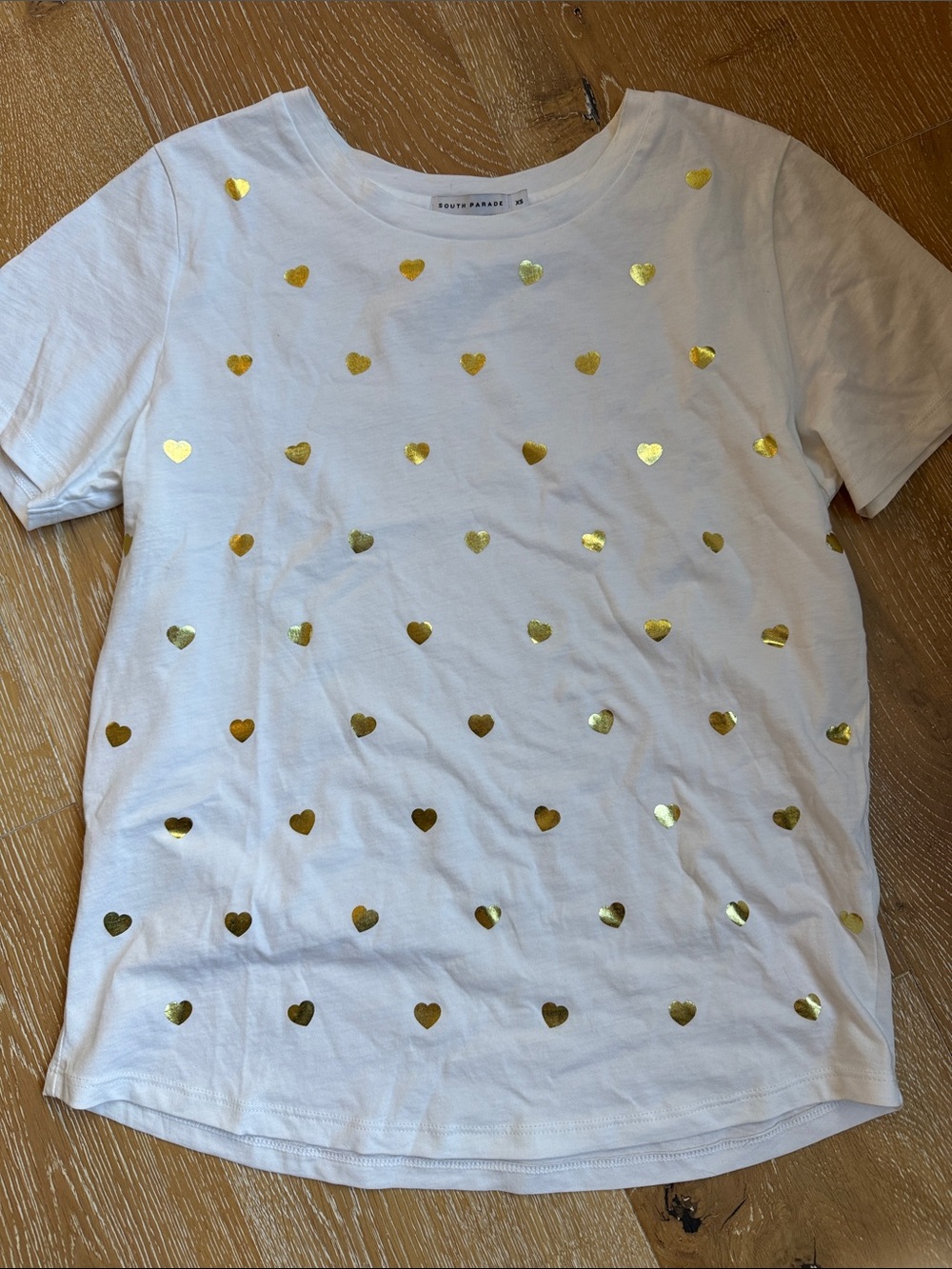 White Tee with Gold Heart Foil -